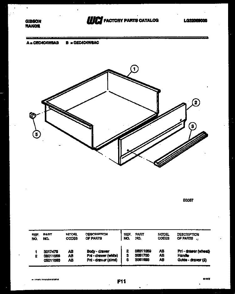 DRAWER PARTS Diagram and Parts List for CEC4C4WSAB  Gibson Range