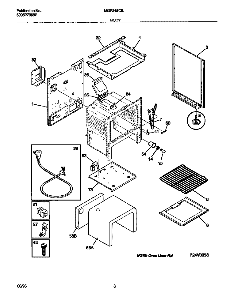 BODY Diagram and Parts List for MGF345CBSC  Frigidaire Range