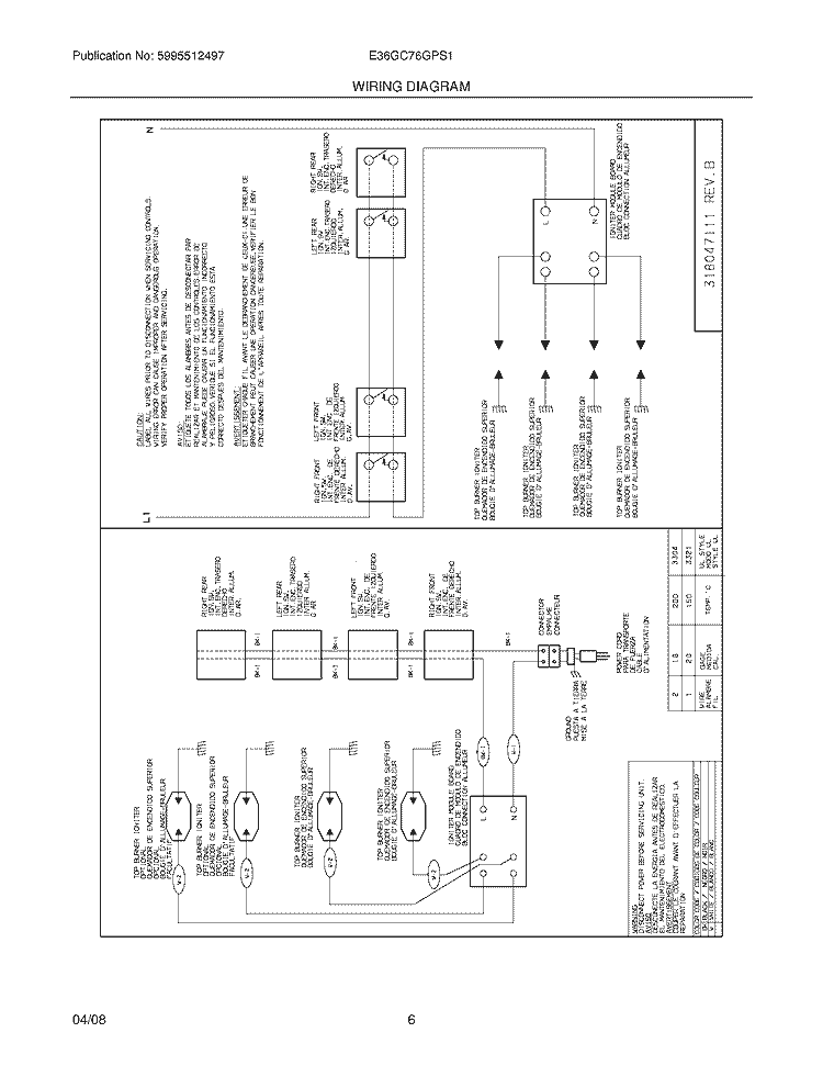 WIRING DIAGRAM Diagram and Parts List for E36GC76GPS1  Electrolux Cooktop