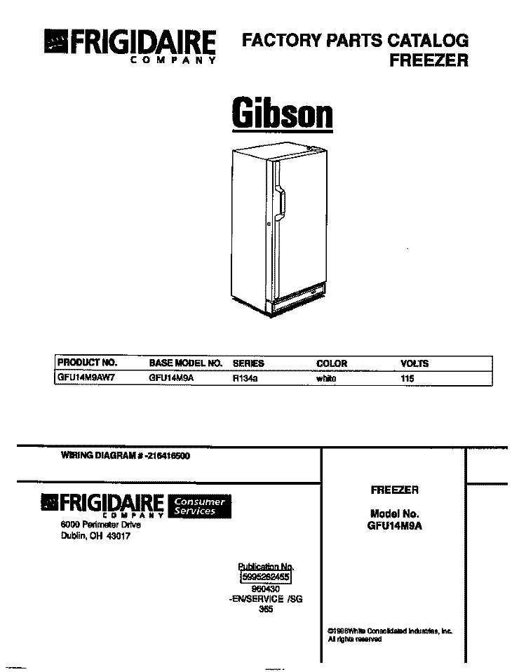 COVER Diagram and Parts List for GFU14M9AW7  Gibson Freezer
