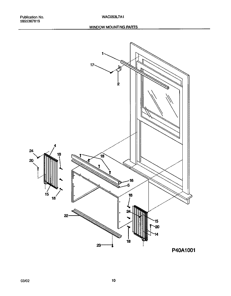 WINDOW MOUNTING PARTS Diagram and Parts List for WAC053L7A1  Westinghouse Air Conditioner