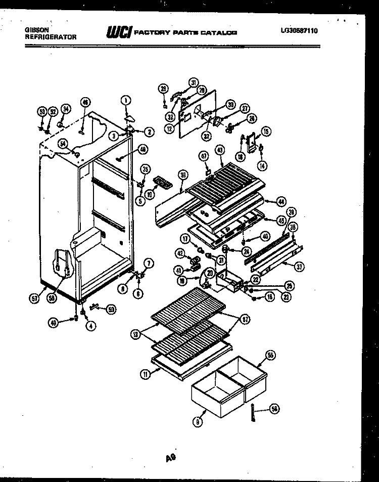 CABINET PARTS Diagram and Parts List for RT15F4WU2A  Gibson Refrigerator