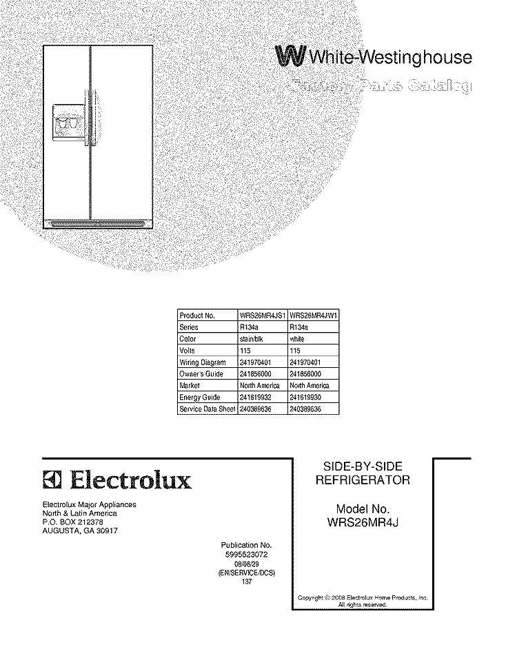COVER Diagram and Parts List for WRS26MR4JS1  Crosley Refrigerator