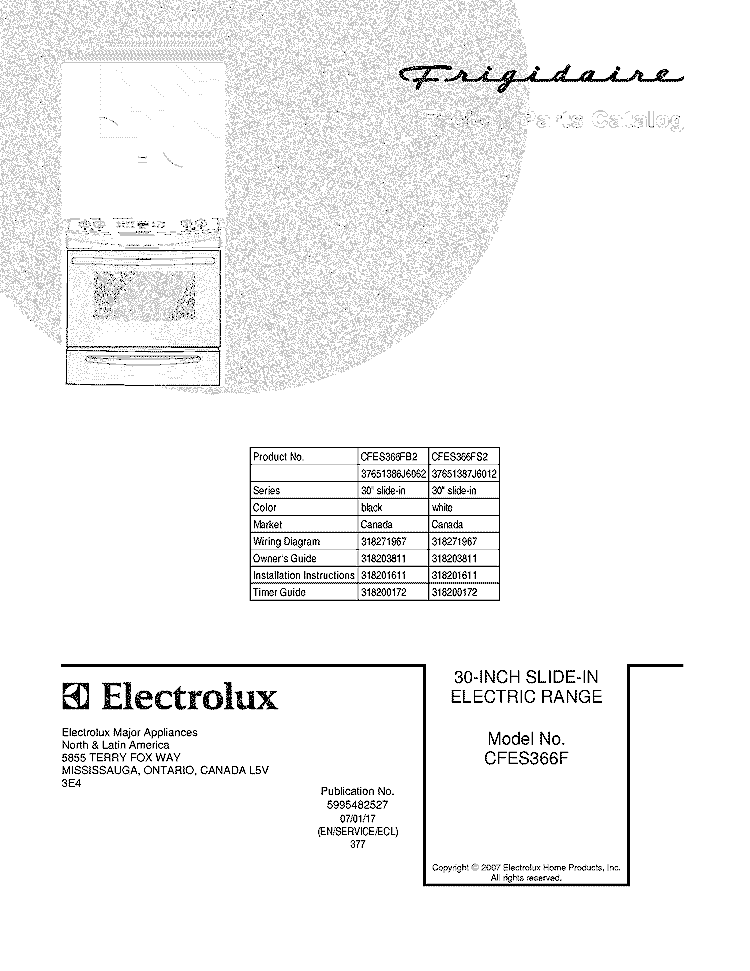 COVER Diagram and Parts List for CFES366FS2  Frigidaire Range