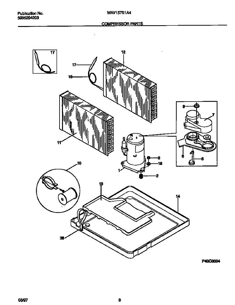 COMPRESSOR PARTS Diagram and Parts List for WAV157S1A4  Frigidaire Air Conditioner