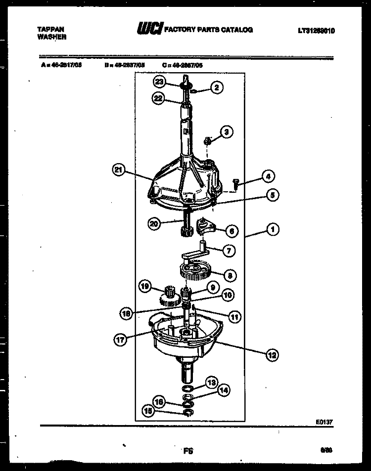 TRANSMISSION PARTS Diagram and Parts List for 46-2817-00-05  Tappan Washer