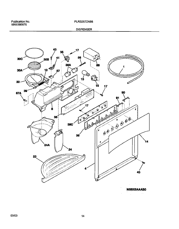 DISPENSER Diagram and Parts List for PLRS267ZAB8  Frigidaire Refrigerator