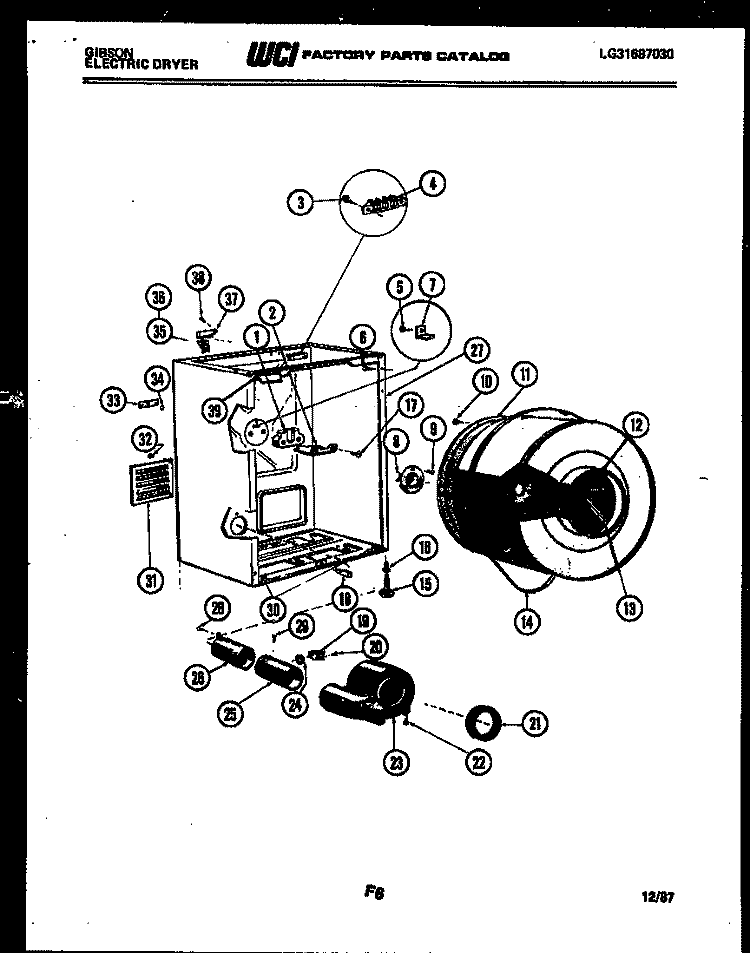 CABINET, DRUM AND BLOWER HOUSING Diagram and Parts List for DE27S6FTMA  Gibson Dryer
