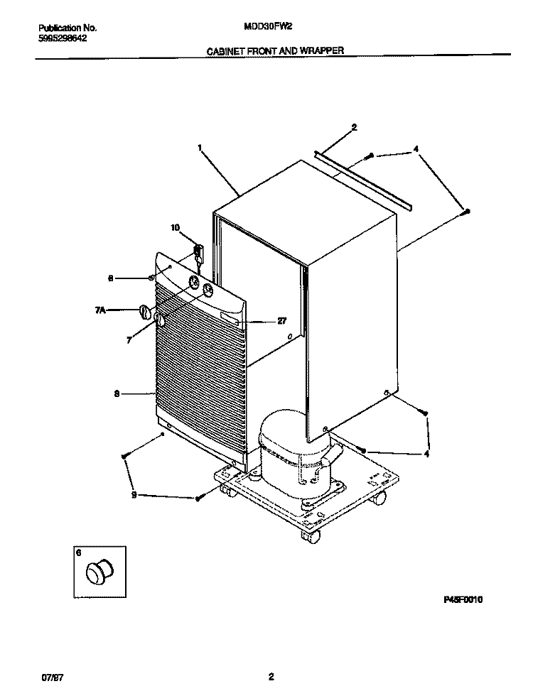 CABINET FRONT AND WRAPPER Diagram and Parts List for MDD30FW2  Frigidaire Dehumidifier