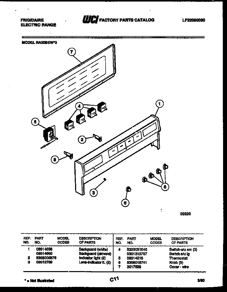 BACKGUARD Diagram and Parts List for RA30BEL3  Frigidaire Range