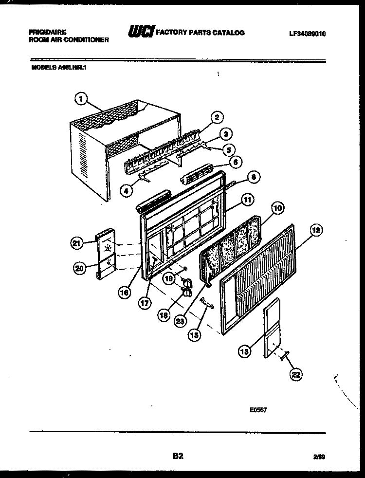 CABINET PARTS Diagram and Parts List for A06LH5L1  Frigidaire Air Conditioner