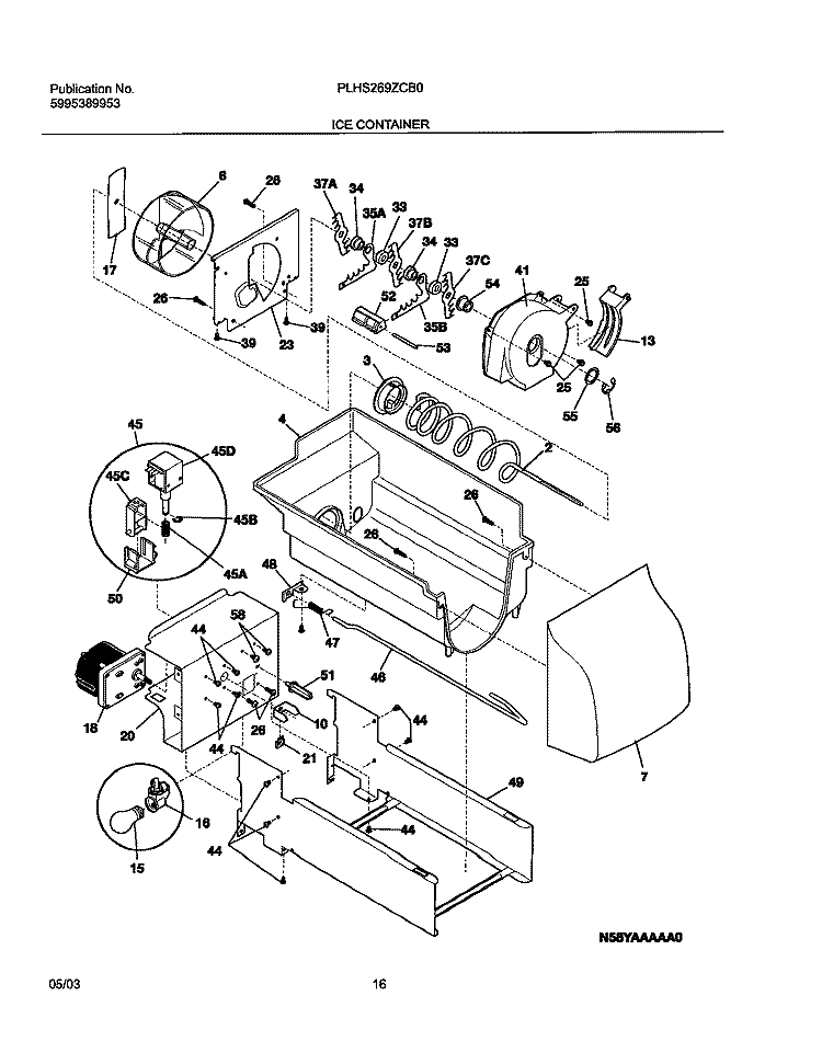ICE CONTAINER Diagram and Parts List for PLHS269ZCB0  Frigidaire Refrigerator