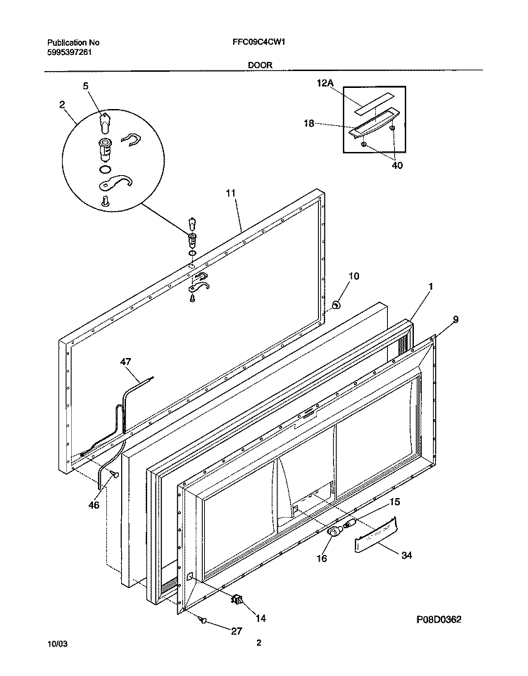 DOOR Diagram and Parts List for FFC09C4CW1  Frigidaire Freezer