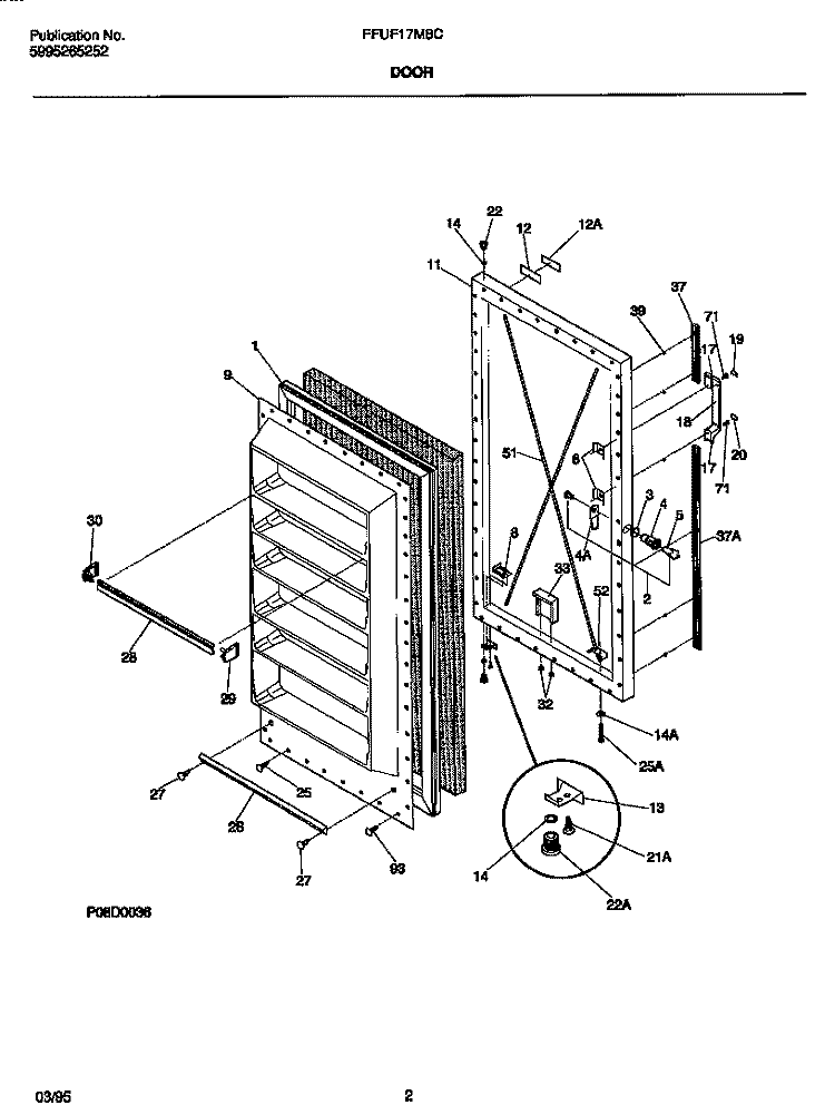 DOOR Diagram and Parts List for FFU17M8CW0  Frigidaire Freezer