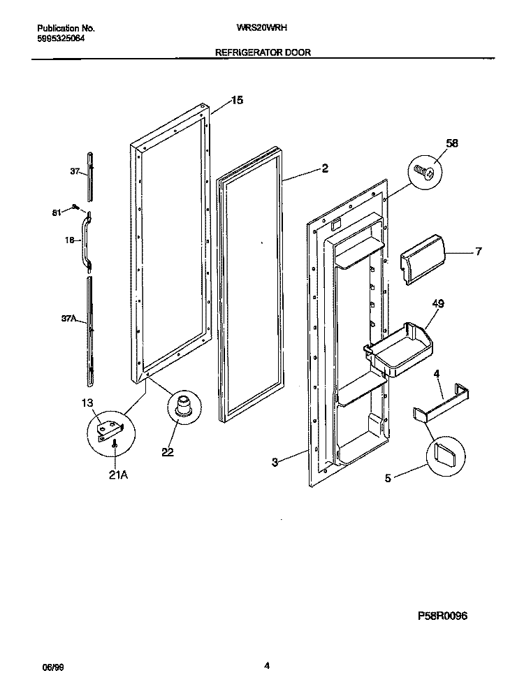 REFRIGERATOR DOOR Diagram and Parts List for WRS20WRHD0  Frigidaire Refrigerator
