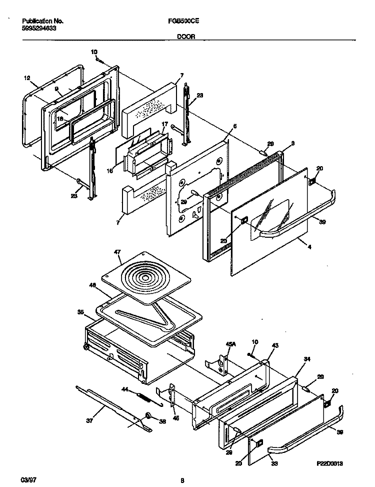 DOOR Diagram and Parts List for FGB500CESB  Frigidaire Wall Oven
