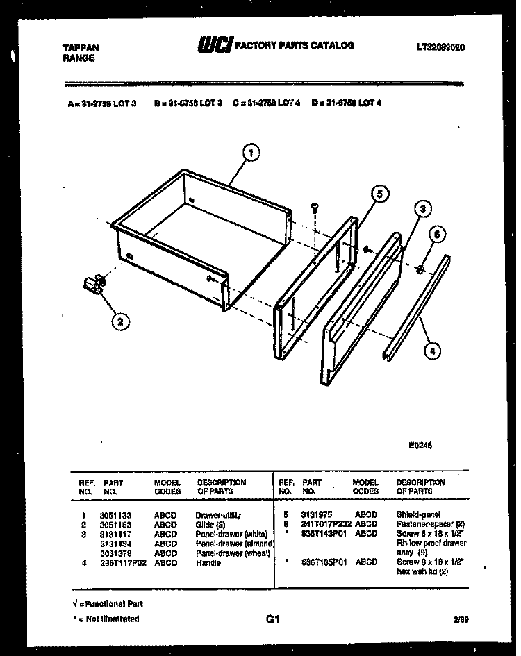 DRAWER PARTS Diagram and Parts List for 31-2758-66-03  Tappan Range