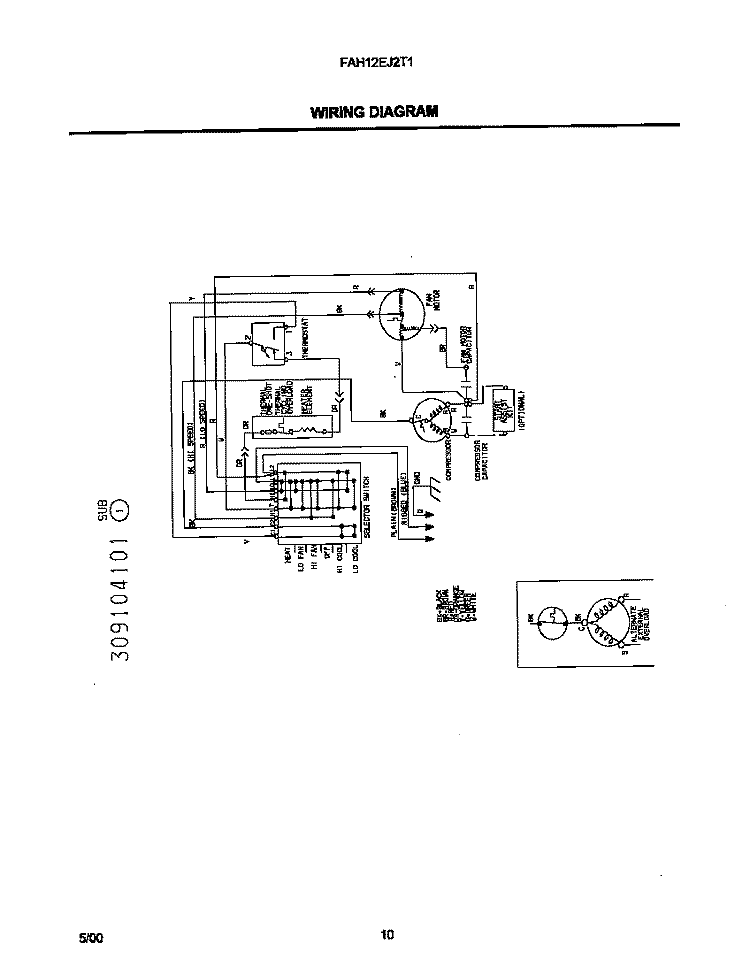 WIRING DIAGRAM Diagram and Parts List for FAH12EJ2T1  Frigidaire Air Conditioner