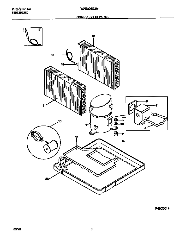 COMPRESSOR PARTS Diagram and Parts List for WAS226G2A1  Frigidaire Air Conditioner