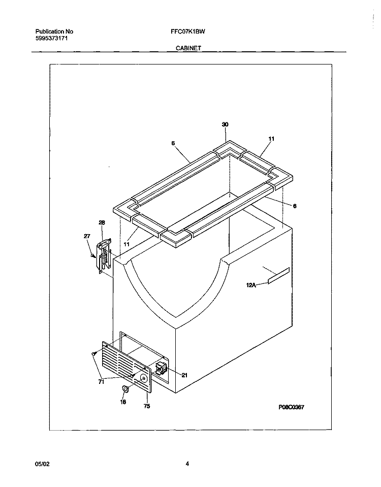 CABINET Diagram and Parts List for FFC07K1BW0  Frigidaire Freezer