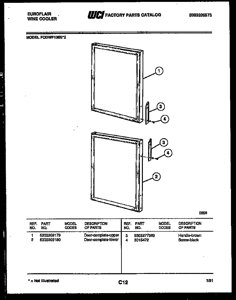 DOOR PARTS Diagram and Parts List for FCDWF135E2  Frigidaire Refrigerator