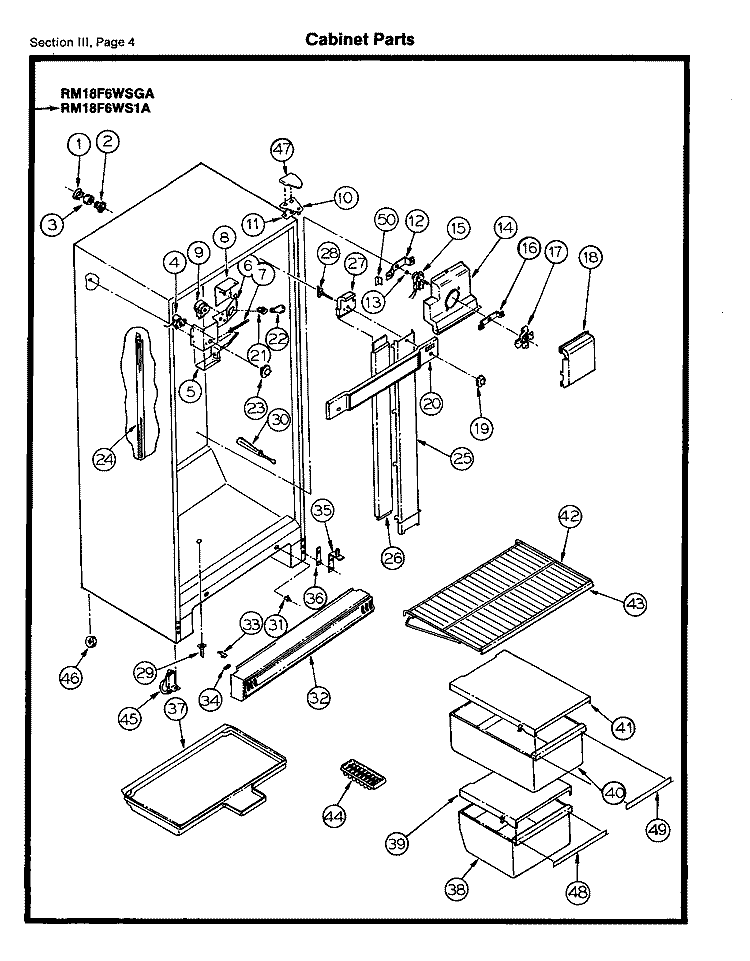 CABINET Diagram and Parts List for RM18F6WS1A  Frigidaire Refrigerator