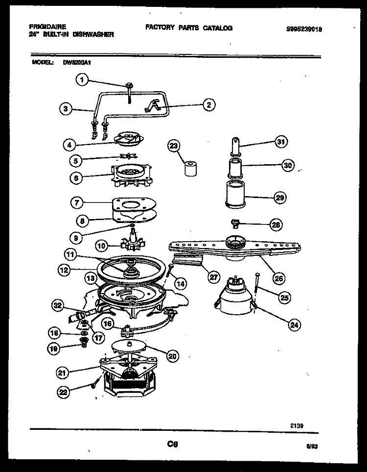 MOTOR PUMP PARTS Diagram and Parts List for DW5200A1  Frigidaire Dishwasher