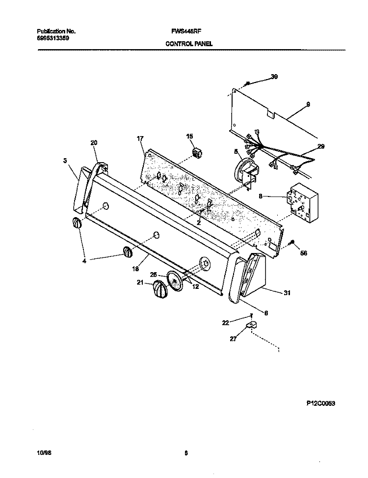 P12C0053 CONTROL PANEL Diagram and Parts List for FWS445RFS1  Frigidaire Washer