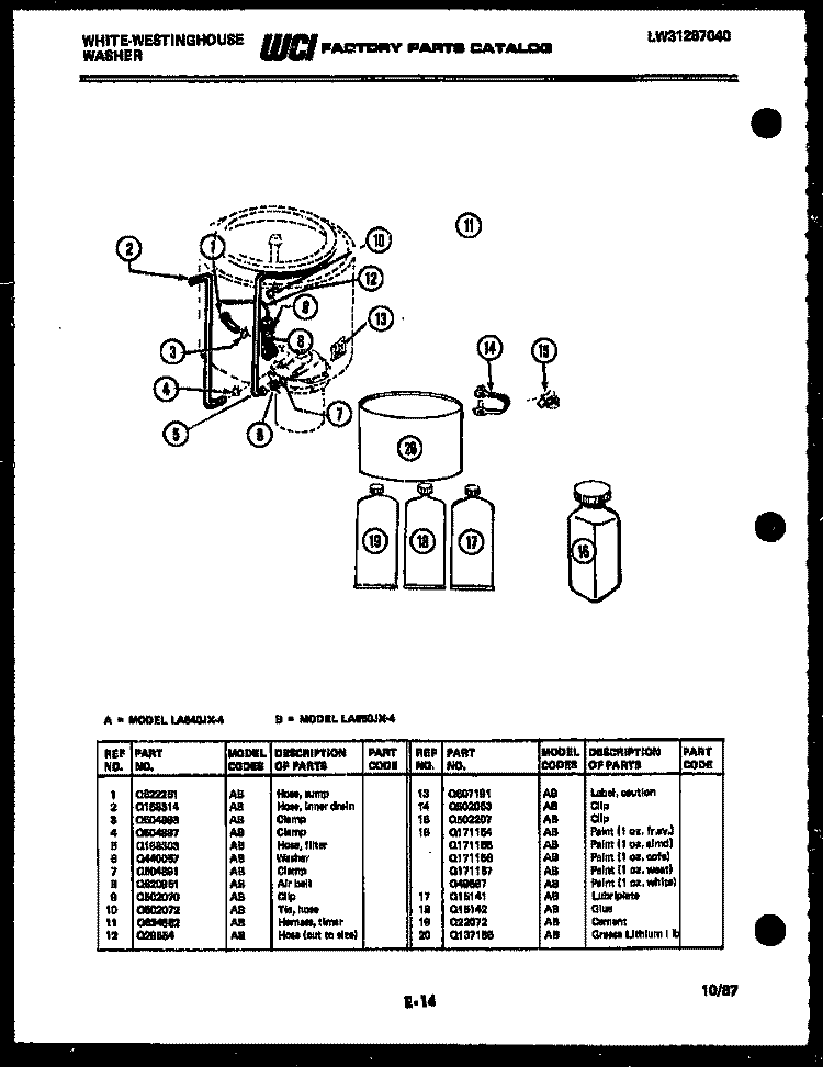 WASHER AND MISCELLANEOUS PARTS Diagram and Parts List for LA640JXW4  Frigidaire Washer