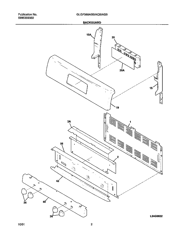 BACKGUARD Diagram and Parts List for GLGF388AQB  Frigidaire Range