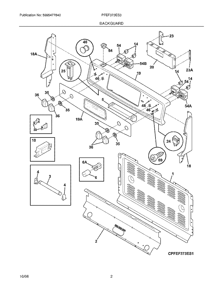 BACKGUARD Diagram and Parts List for PFEF373ES3  Frigidaire Range
