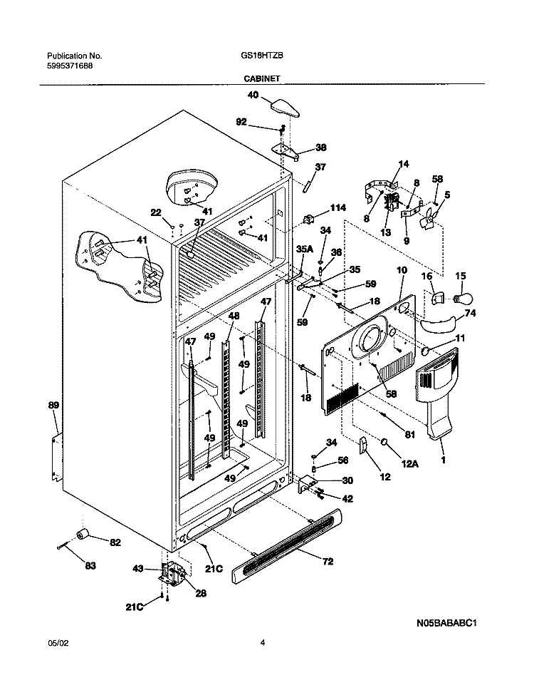 CABINET Diagram and Parts List for GS18HTZBQ0  Frigidaire Refrigerator