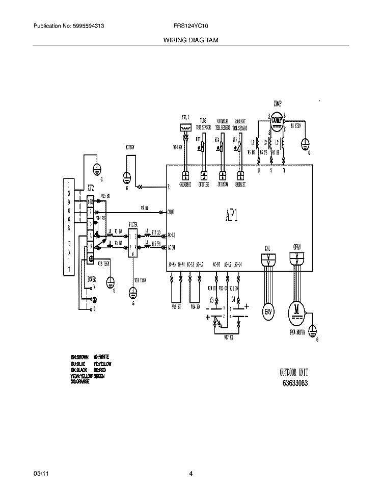 WIRING DIAGRAM Diagram and Parts List for FRS124YC10  Frigidaire Air Conditioner