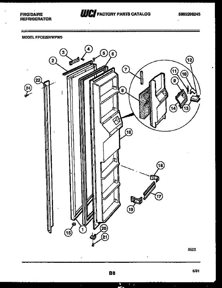 FREEZER DOOR PARTS Diagram and Parts List for FPCE22VWPL0  Frigidaire Refrigerator
