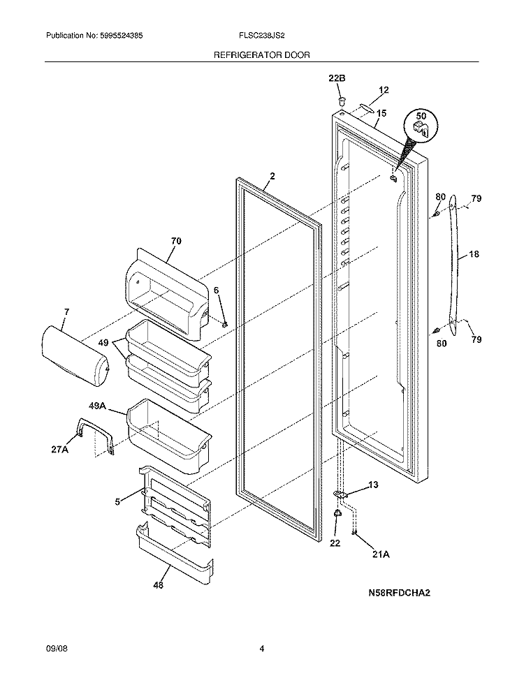 REFRIGERATOR DOOR Diagram and Parts List for FLSC238JS2  Frigidaire Refrigerator