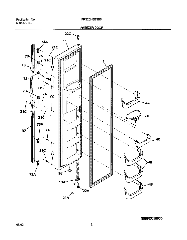 FREEZER DOOR Diagram and Parts List for FRS26HBBSB0  Frigidaire Refrigerator