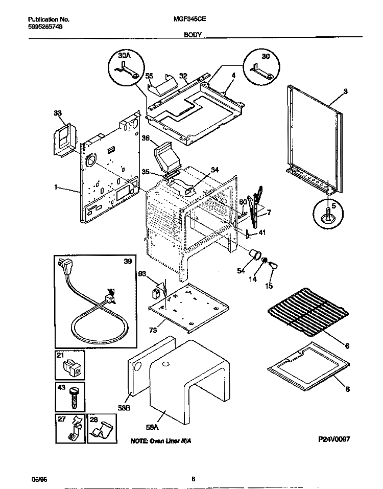 BODY Diagram and Parts List for MGF345CESB  Frigidaire Range