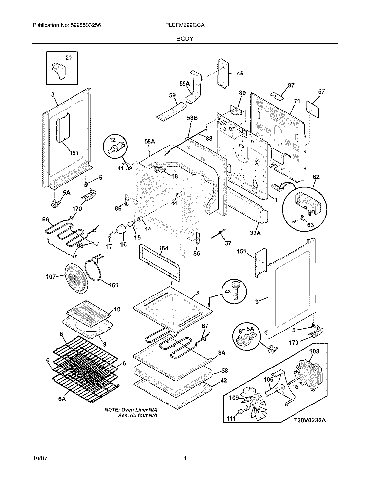 BODY Diagram and Parts List for PLEFMZ99GCA  Frigidaire Range