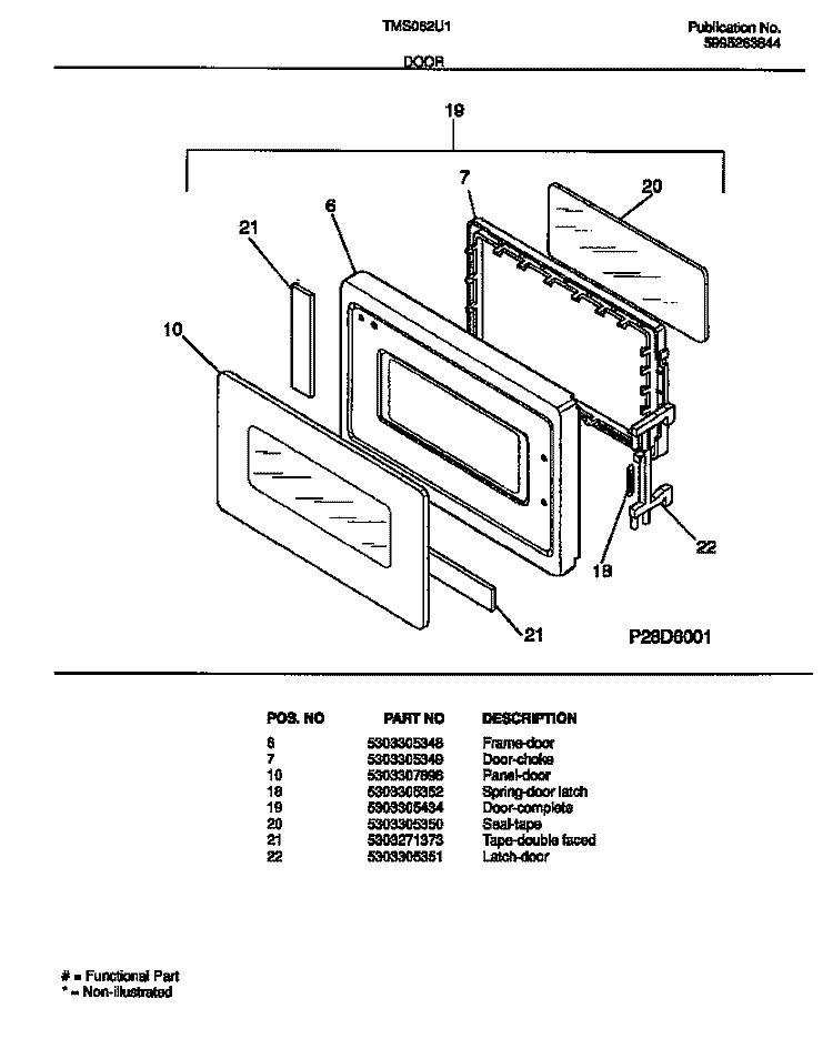 DOOR Diagram and Parts List for TMS062U1S0  Tappan Microwave