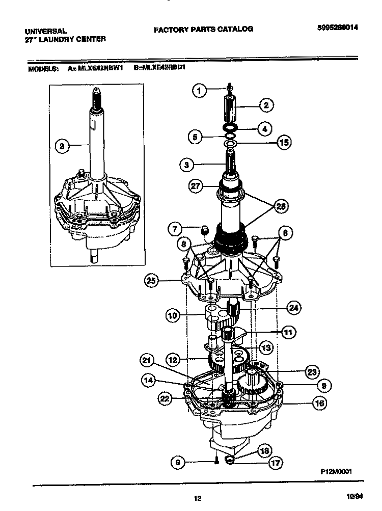 TRANSMISSION Diagram and Parts List for MLXE42RBW1  Frigidaire Washer Dryer Combo