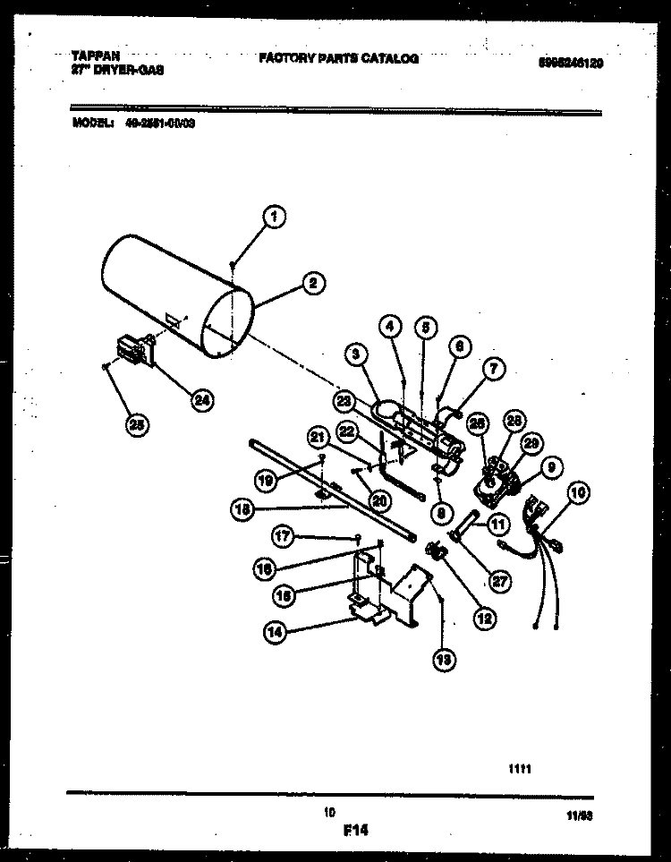 BURNER, IGNITER AND VALVE Diagram and Parts List for 49-2551-00-03  Tappan Dryer