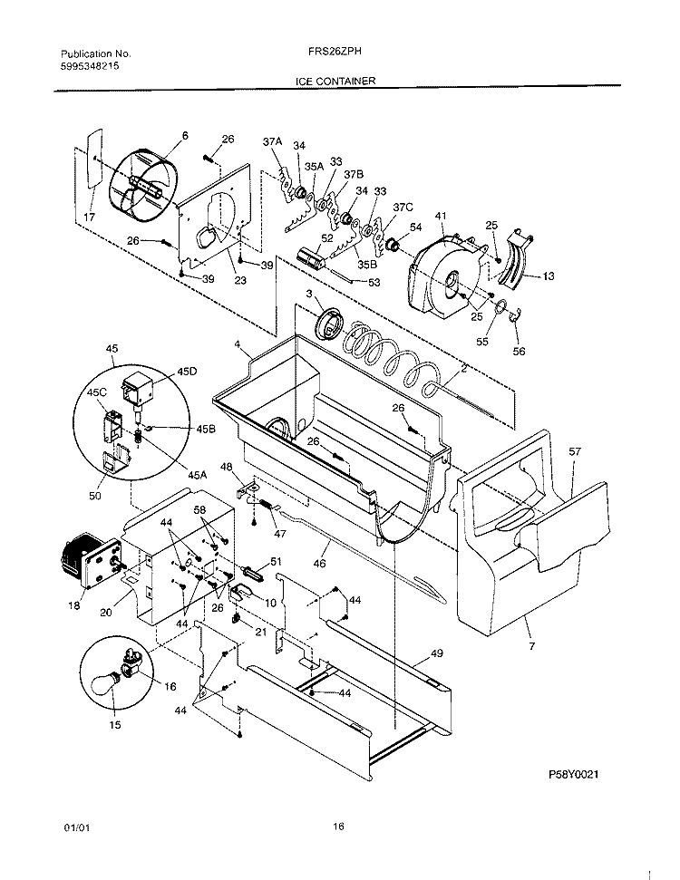 ICE CONTAINER Diagram and Parts List for FRS26ZPHD4  Frigidaire Refrigerator