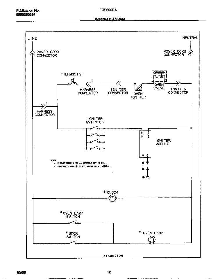 WIRING DIAGRAM Diagram and Parts List for FGF333BAWE  Frigidaire Range