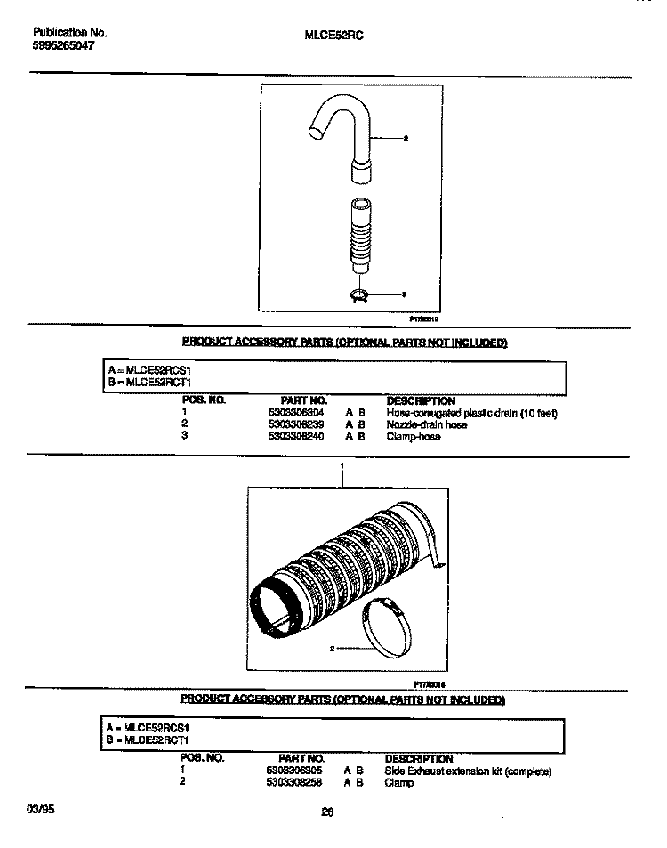 HOSE, EXHAUST EXTENSION Diagram and Parts List for MLCE52RCS1  Frigidaire Washer