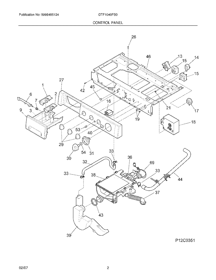 CONTROL PANEL Diagram and Parts List for GTF1040FS0  Gibson Washer