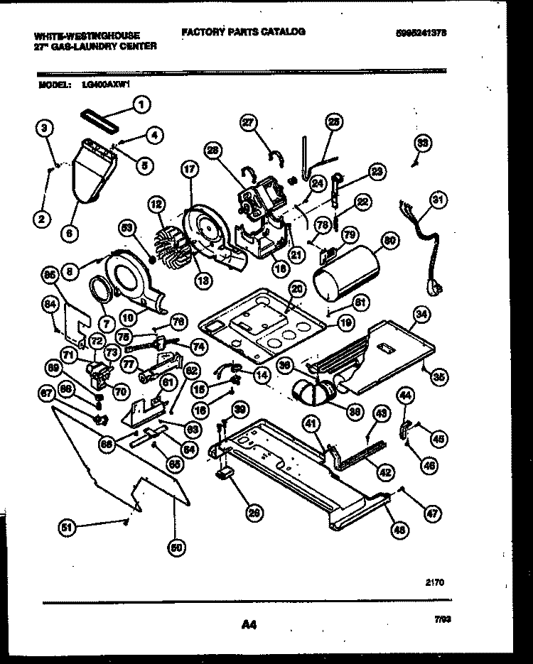 MOTOR, BLOWER AND CABINET PARTS Diagram and Parts List for LG400AXD1  Frigidaire Washer Dryer Combo
