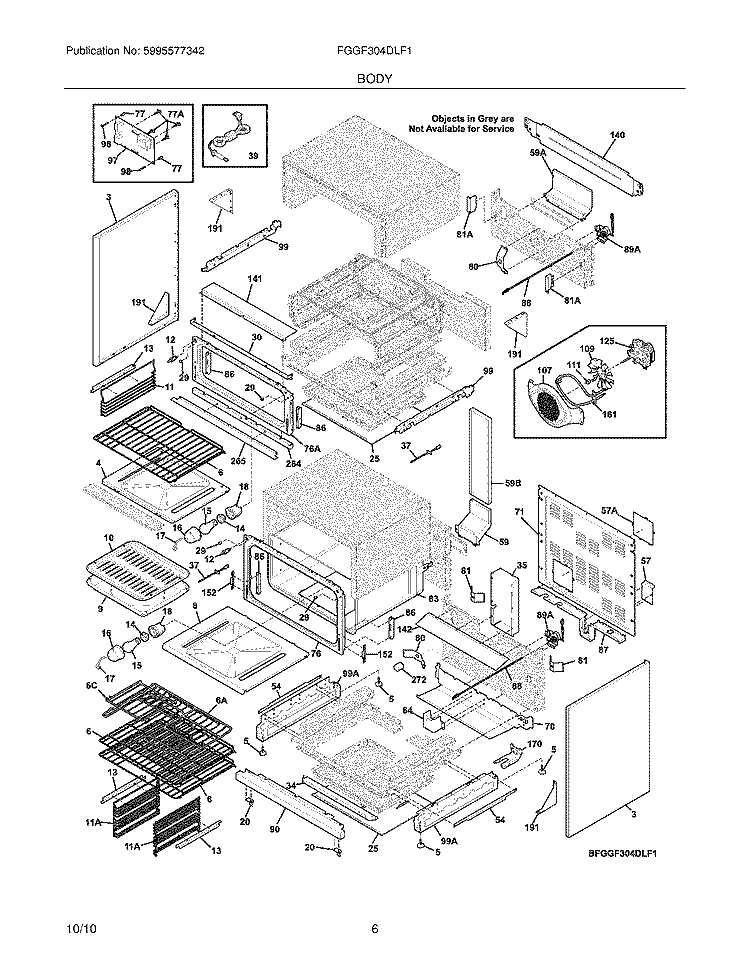 BODY Diagram and Parts List for FGGF304DLF1  Frigidaire Range