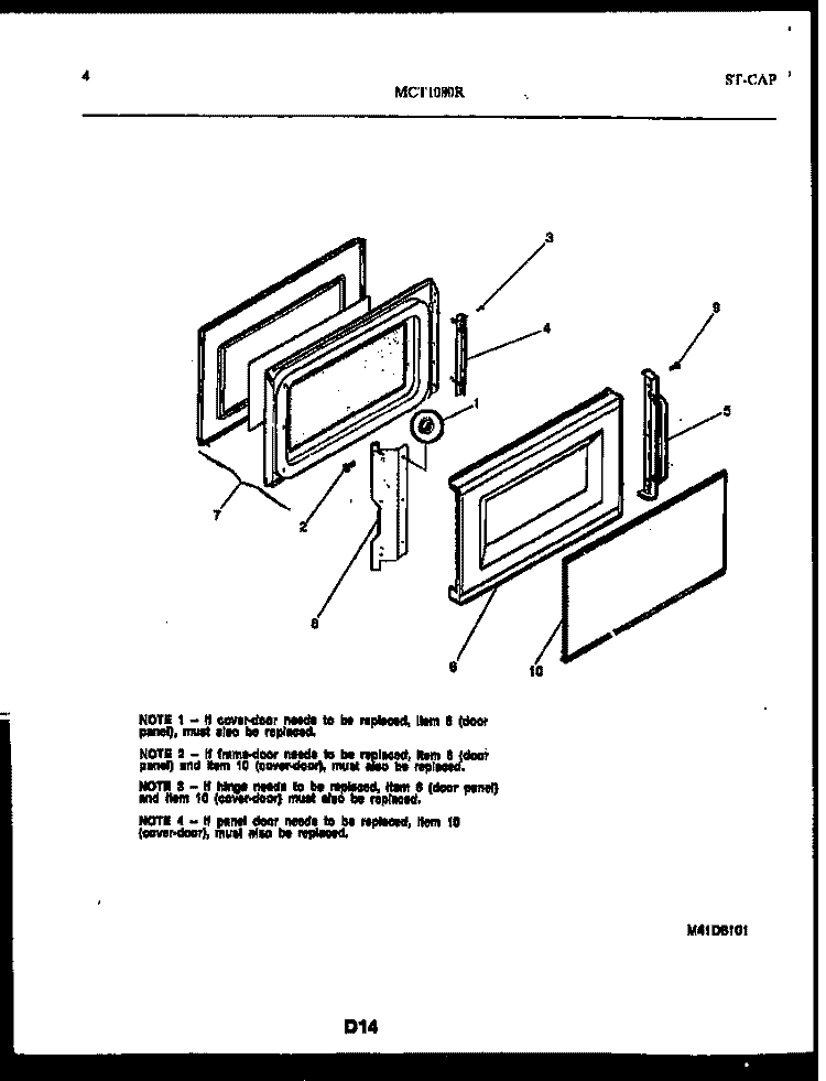 DOOR PARTS Diagram and Parts List for MCT1080R1  Frigidaire Microwave