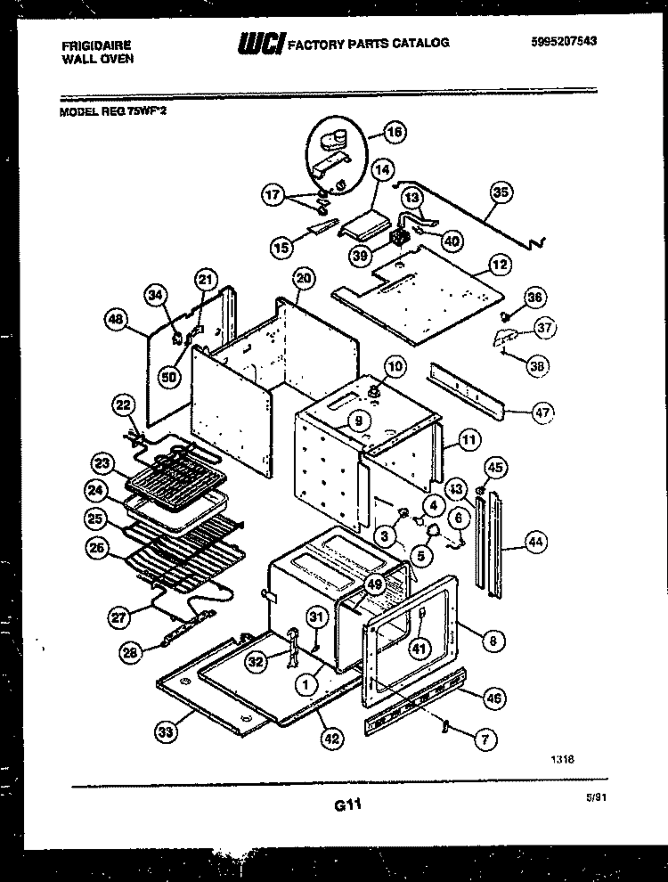 BODY PARTS Diagram and Parts List for REG75WF2  Frigidaire Wall Oven