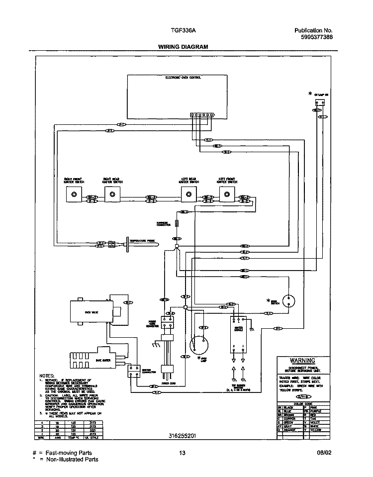 WIRING DIAGRAM Diagram and Parts List for TGF336AWC  Tappan Range